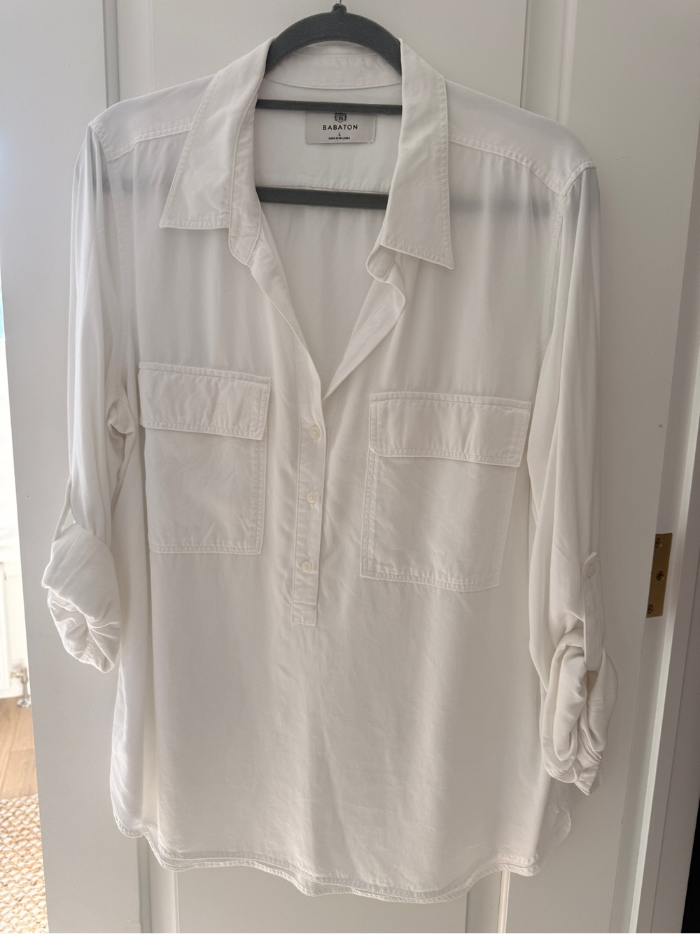 Babaton Cream Button-Front Utility Blouse